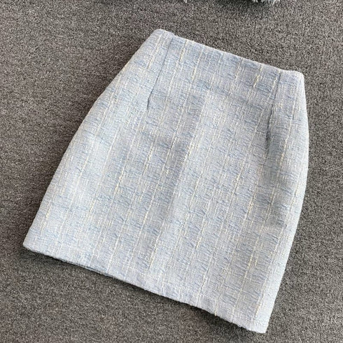 HELLO Vintage Two Piece Set Single Breasted Tassel Top with Mini Skirt